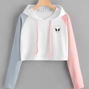 Alien Print Contrast Sleeve Hoodie